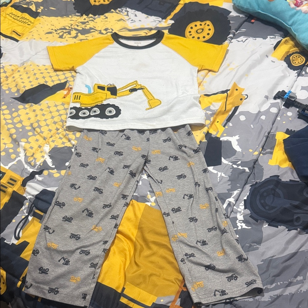 Kids Construction Pajamas - Yellow and Gray